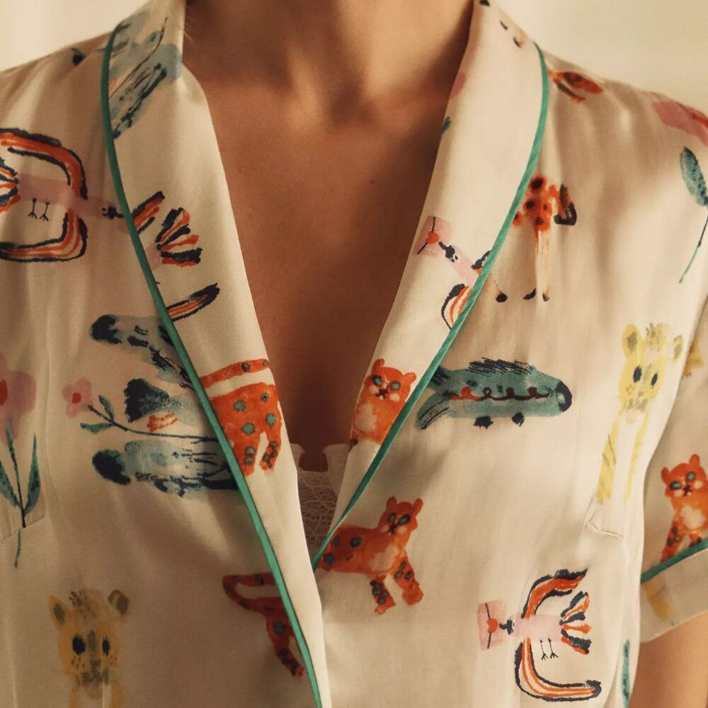 Anthropologie The LyreBird Silky Pajama Top Yumi Kimura Print MD LG  XL NWT - Picture 3 of 4